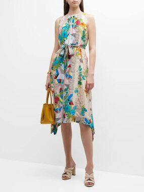 JOHNNY WAS Sequence Silk Naia Floral-Print Handkerchief Dress Size S NWT $515